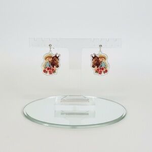 Dolly Parton Cowgirl Horse and Flowers Floral Resin Glitter Drop Earrings